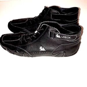 Men's EUC LDECJ Black Leather Shoes Midtop HooknLoop Fastener Casual Sz 48